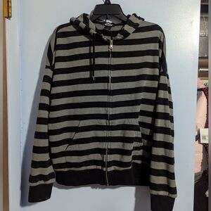 Striped Black and Gray Zip-Up Hoodie